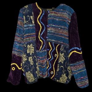 Vintage Colorful Velvet Patchwork Jacket Size XL